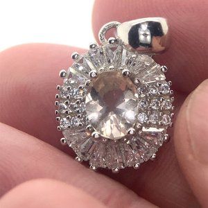 Morganite 1.24ct Platinum Finish Solid 925 Sterling Silver Pendant